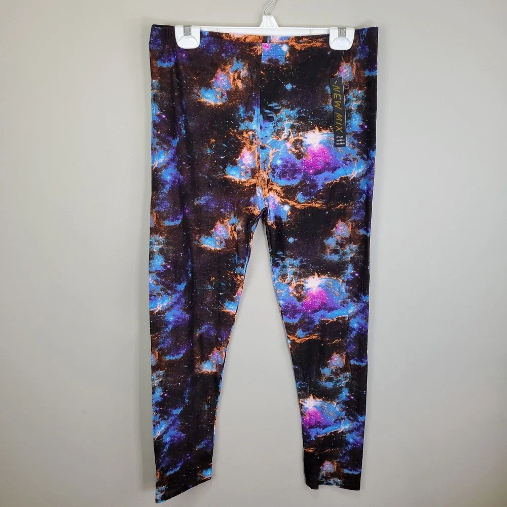 New Mix Dark Galaxy Polyester Spandex‎ Ankle Leggings Extra Plus Size